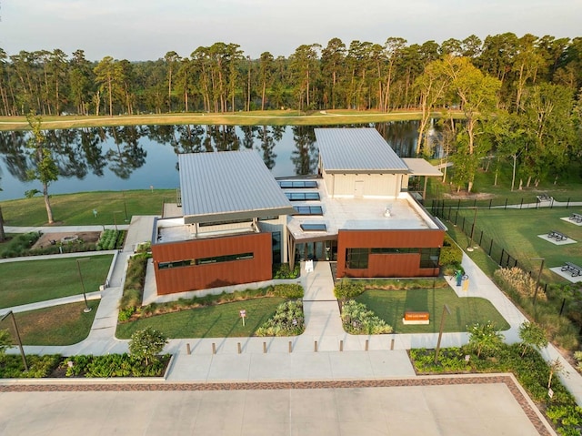 aerial view featuring a water view