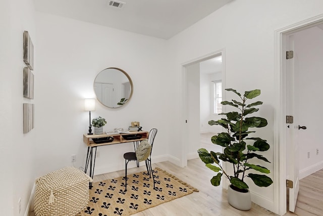 office area featuring light hardwood / wood-style flooring