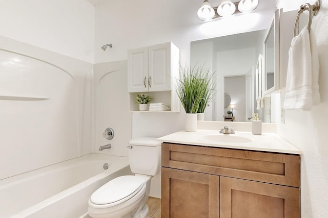 full bathroom featuring vanity, tub / shower combination, and toilet