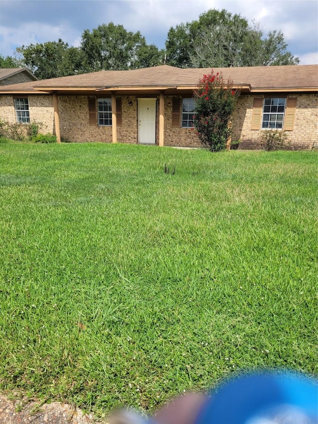 ranch-style home with a front lawn