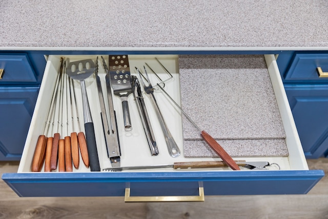 details with blue cabinetry