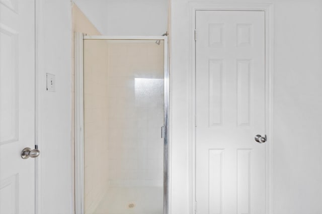 bathroom featuring a shower with door