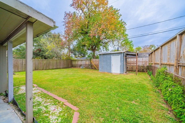 view of yard with a shed