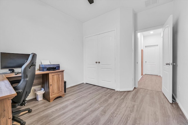 office area featuring light hardwood / wood-style floors