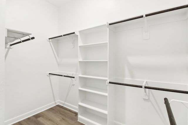 walk in closet with dark wood-type flooring