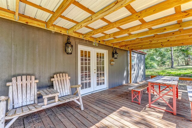 wooden deck with french doors