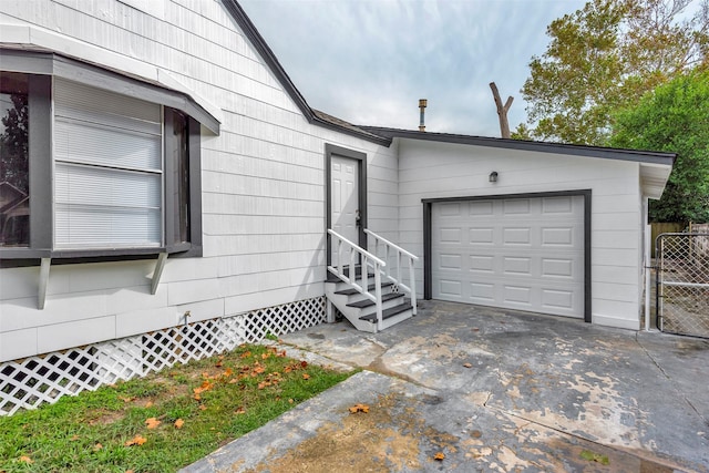 exterior space with a garage