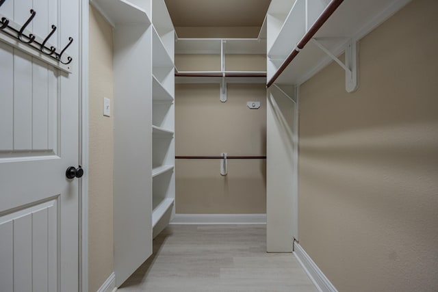 walk in closet featuring light hardwood / wood-style flooring