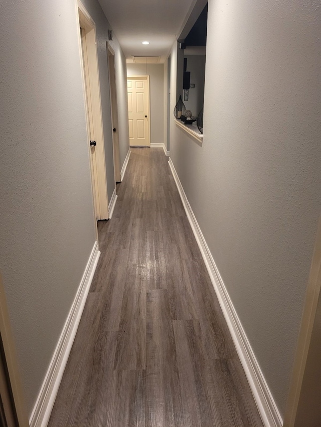 hallway featuring dark hardwood / wood-style flooring