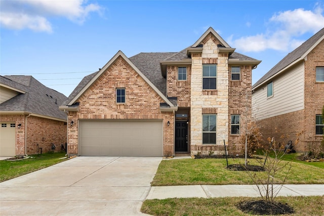 craftsman-style house with a front lawn and a garage