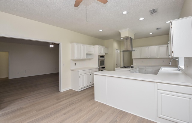 kitchen featuring extractor fan, light hardwood / wood-style floors, white cabinetry, and sink