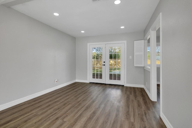 interior space featuring dark hardwood / wood-style flooring and french doors