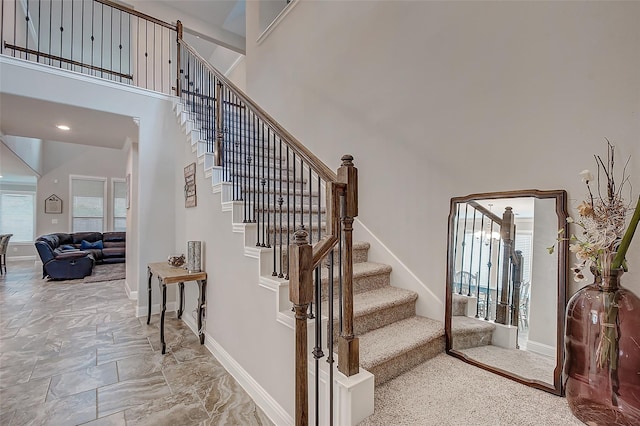 stairs with a high ceiling