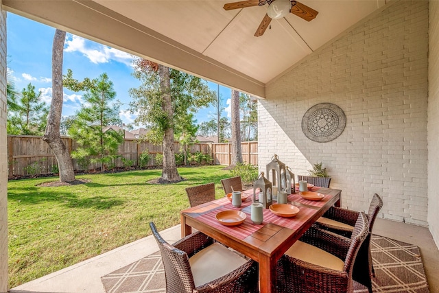 view of patio / terrace featuring ceiling fan