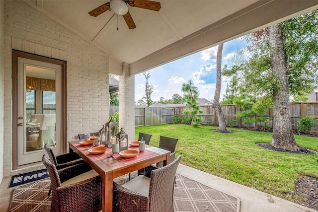 view of patio / terrace featuring ceiling fan