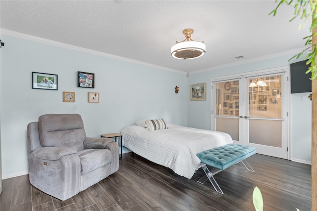 bedroom featuring dark hardwood / wood-style flooring and ornamental molding