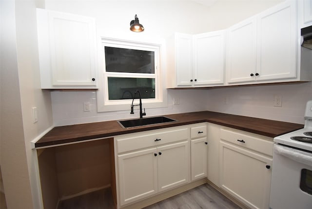 kitchen featuring white cabinetry, electric range, and sink