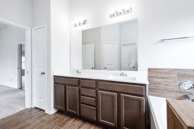 bathroom with vanity and wood-type flooring