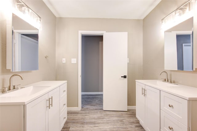 bathroom with vanity and wood-type flooring