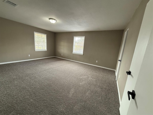 carpeted spare room with a healthy amount of sunlight and a textured ceiling