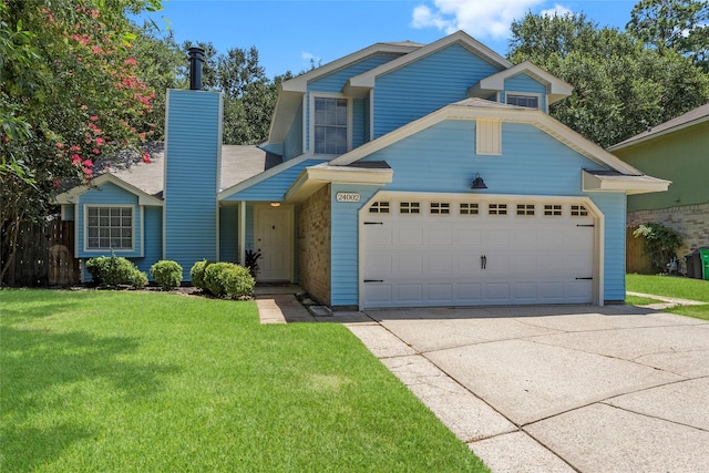 view of front of house with a garage and a front yard