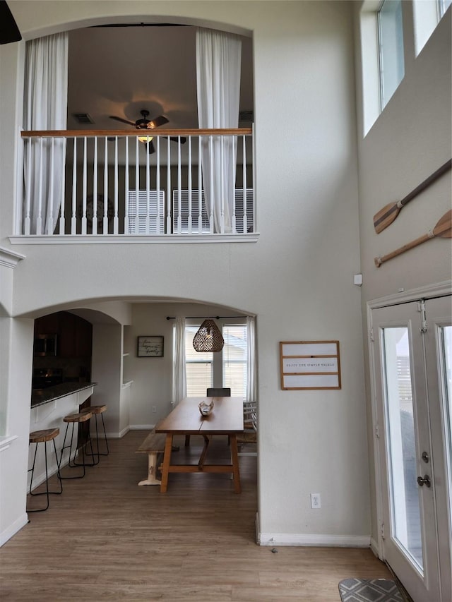 22901 Buena St, Galveston, TX 77554 - entrance foyer featuring wood-type flooring, french doors, and ceiling fan