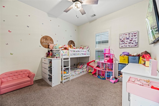 bedroom featuring ceiling fan and carpet flooring