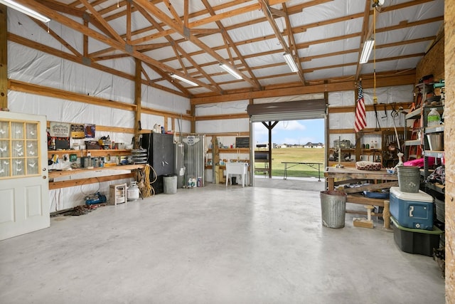 garage featuring a workshop area and sink