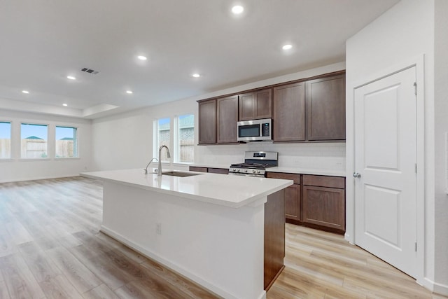 kitchen featuring appliances with stainless steel finishes, a center island with sink, plenty of natural light, and sink