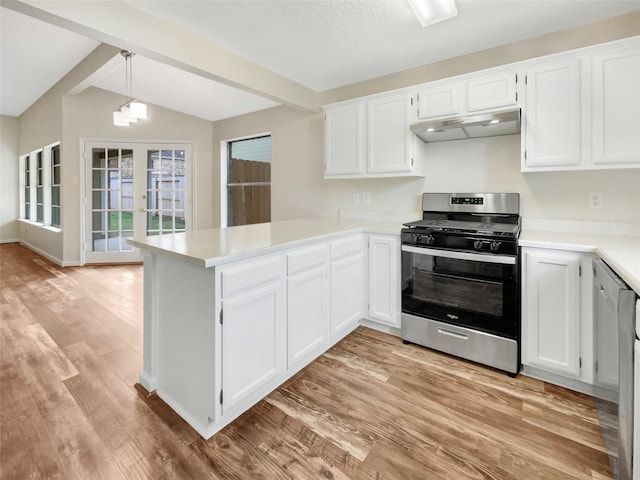 kitchen featuring white cabinets and stainless steel range with gas stovetop