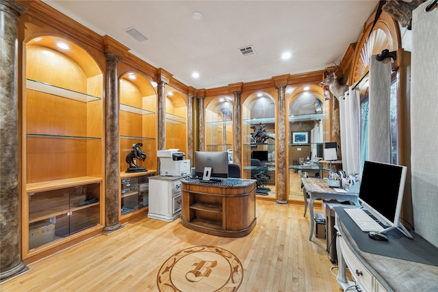 office area with light wood-type flooring