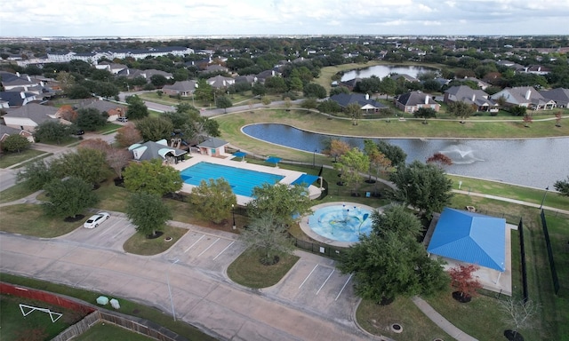 aerial view with a water view