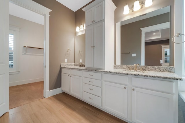 bathroom with vanity and wood-type flooring