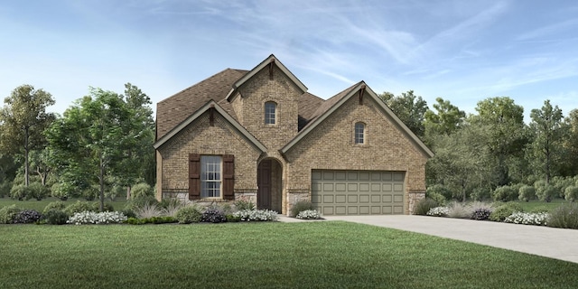 view of front of home featuring a garage and a front lawn