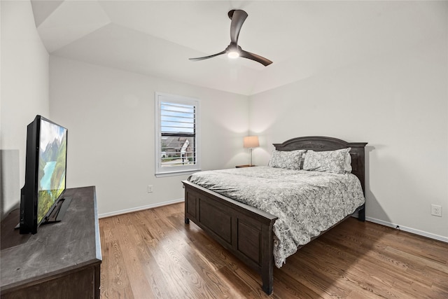 bedroom featuring ceiling fan and wood-type flooring