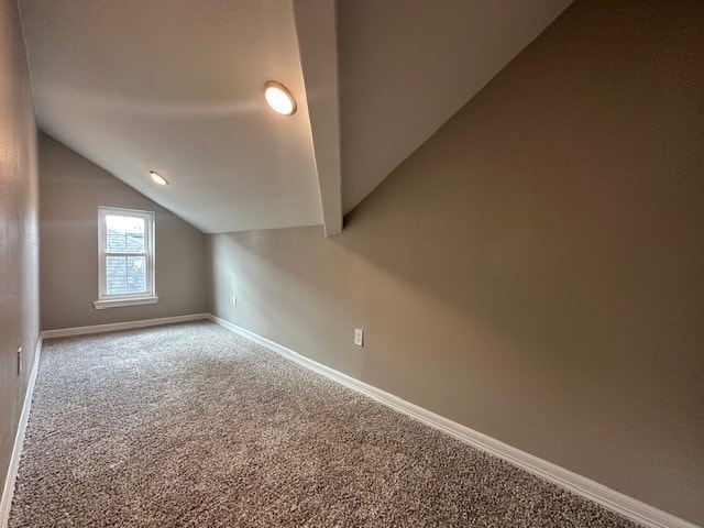 bonus room featuring carpet floors and vaulted ceiling