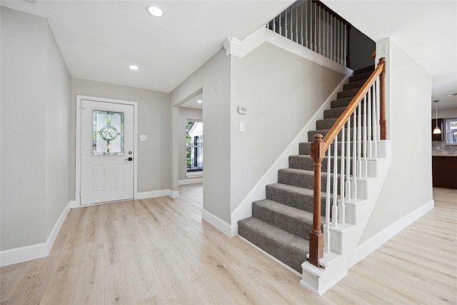 foyer entrance featuring light hardwood / wood-style floors