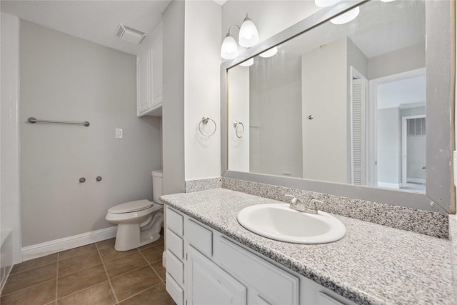 bathroom with tile patterned floors, vanity, and toilet