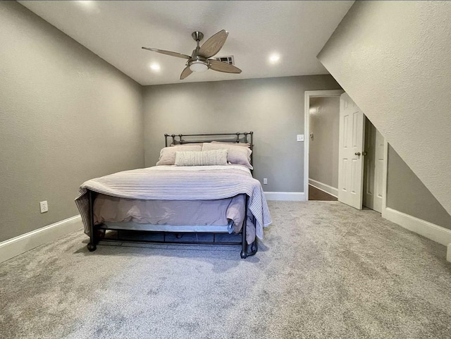 bedroom with carpet flooring and ceiling fan