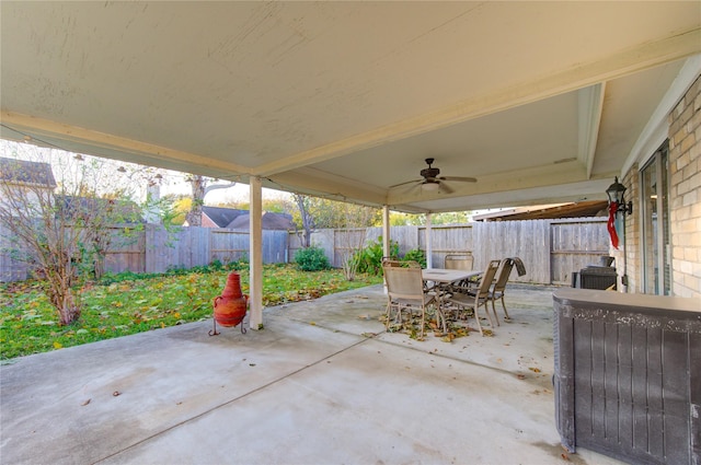 view of patio featuring ceiling fan