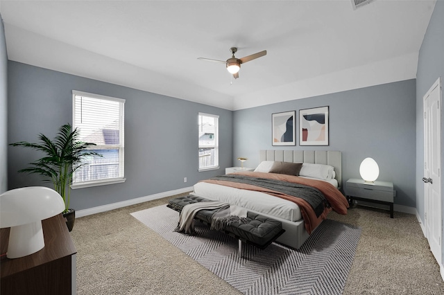 bedroom featuring carpet and ceiling fan