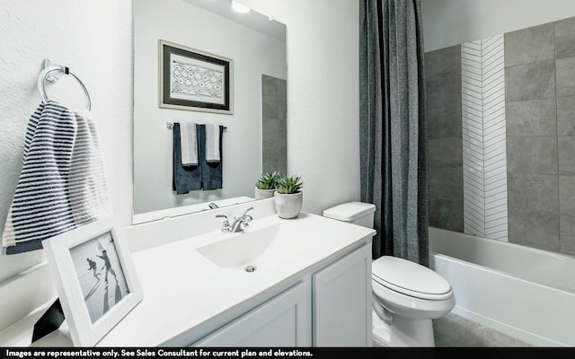 full bathroom featuring vanity, toilet, and shower / tub combo