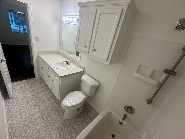 full bathroom featuring vanity, shower / bath combination, and toilet