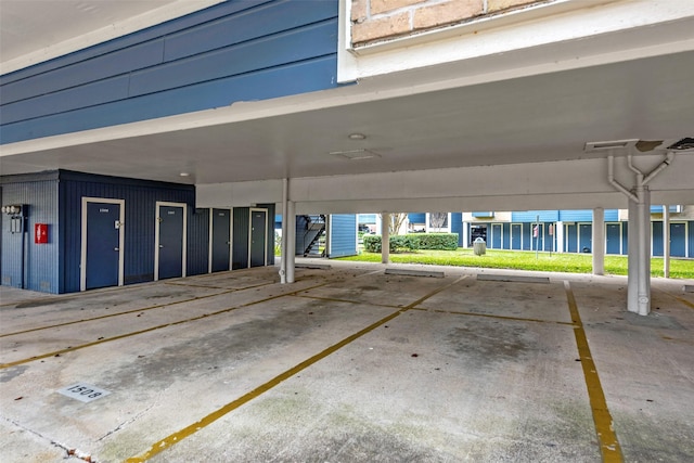 garage featuring a water view