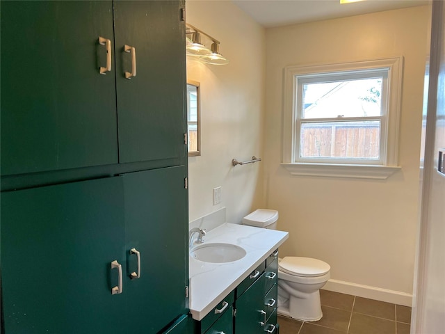 bathroom featuring tile patterned floors, vanity, and toilet