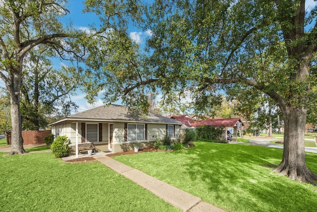 ranch-style home with a front yard