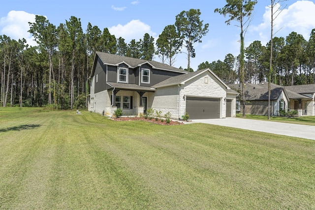 craftsman-style house with a garage and a front yard