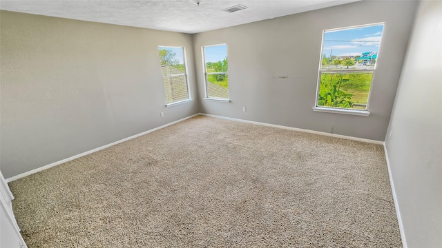 spare room featuring carpet and a textured ceiling