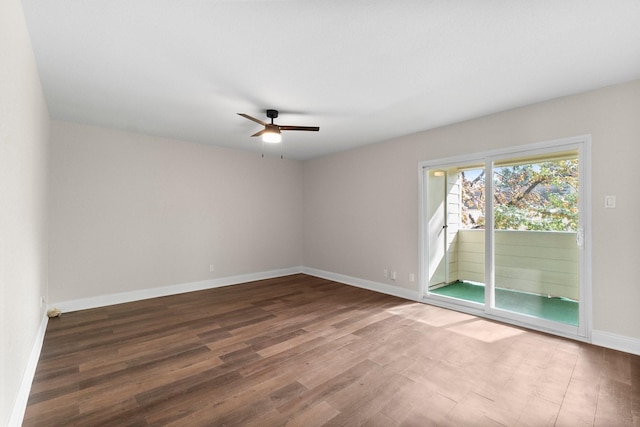 unfurnished room featuring wood-type flooring and ceiling fan