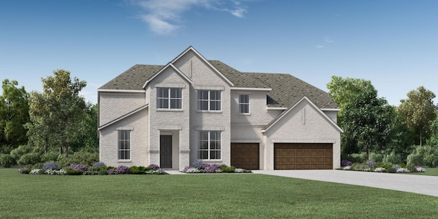 view of front facade featuring a front lawn and a garage